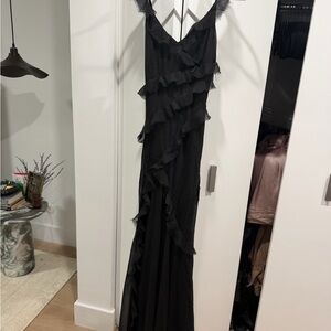Elegant Black Ruffled Evening Dress